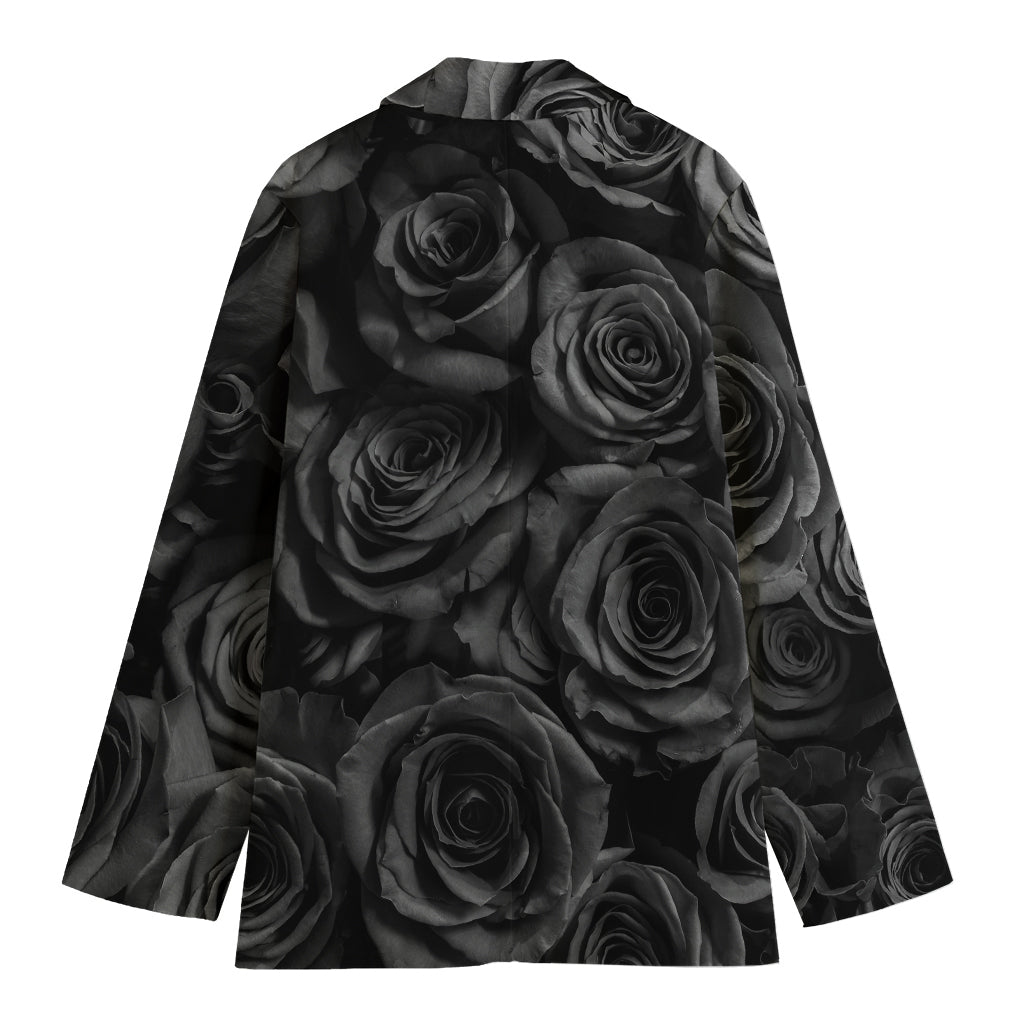 Black Rose Print Women's Cotton Blazer