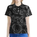 Black Rose Print Women's Polo Shirt