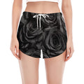 Black Rose Print Women's Split Running Shorts