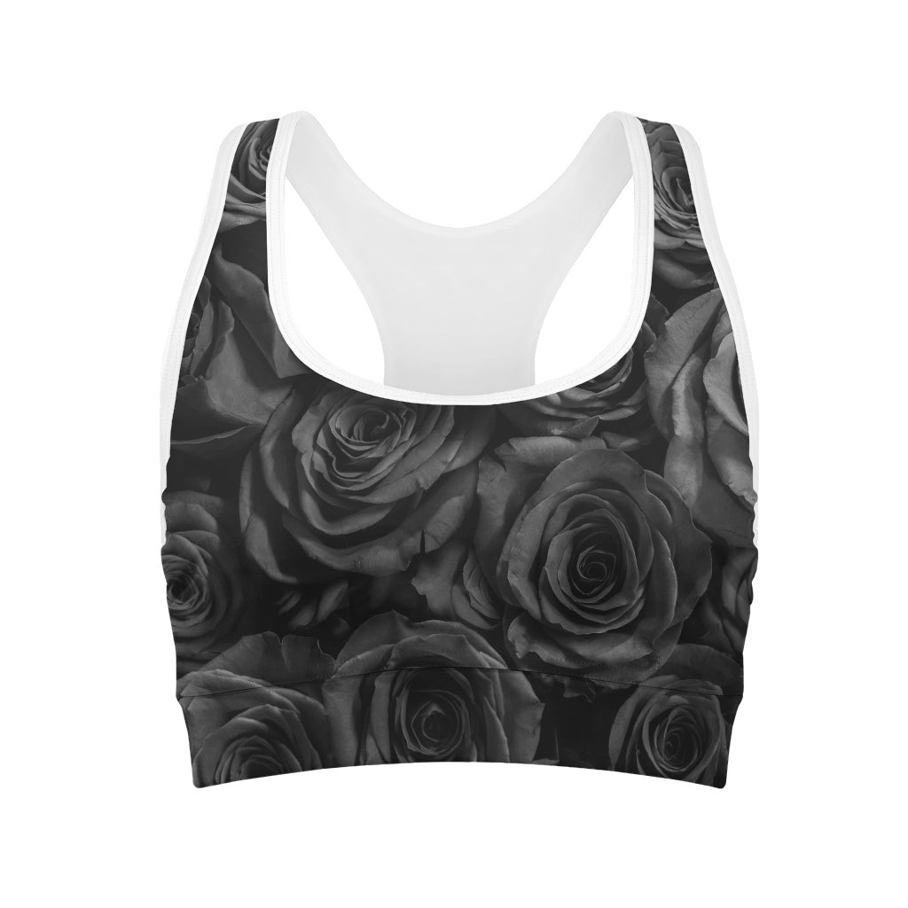 Black Rose Print Women's Sports Bra