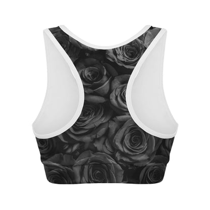 Black Rose Print Women's Sports Bra