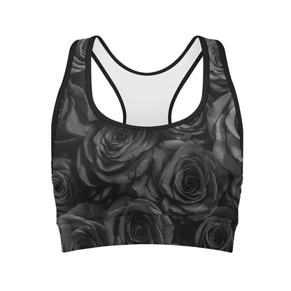 Black Rose Print Women's Sports Bra