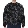 Black Rose Print Zip Sleeve Bomber Jacket
