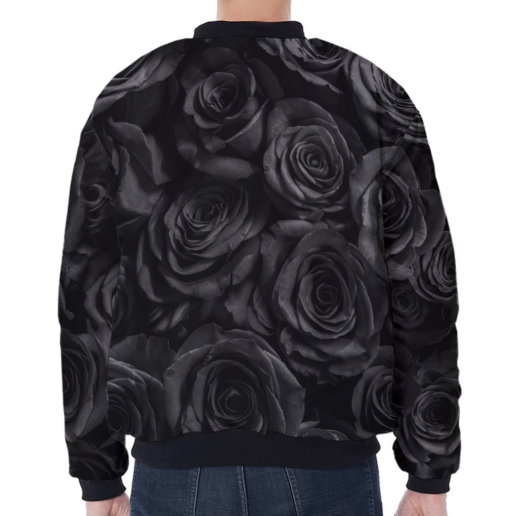 Black Rose Print Zip Sleeve Bomber Jacket