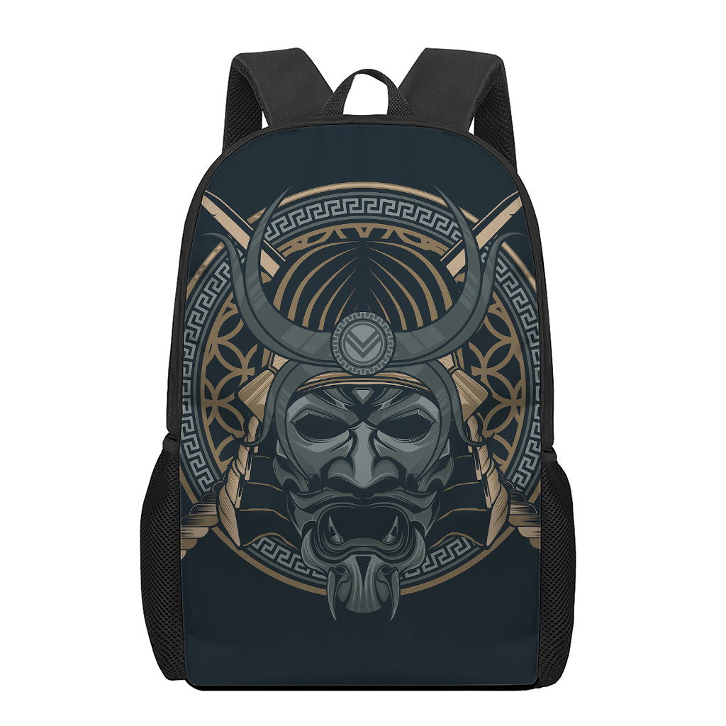 Black Samurai Mask Print 17 Inch Backpack