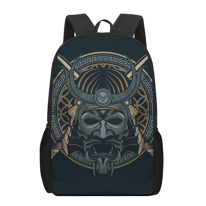 Black Samurai Mask Print 17 Inch Backpack