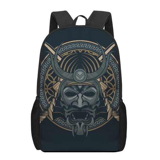 Black Samurai Mask Print 17 Inch Backpack