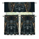 Black Samurai Mask Print 3 Piece Kitchen Curtains