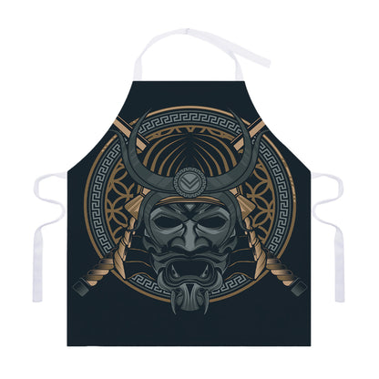 Black Samurai Mask Print Adjustable Apron
