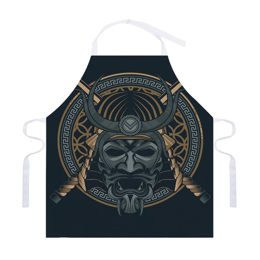Black Samurai Mask Print Adjustable Apron