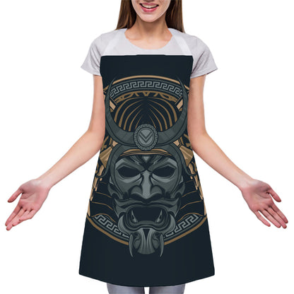 Black Samurai Mask Print Adjustable Apron