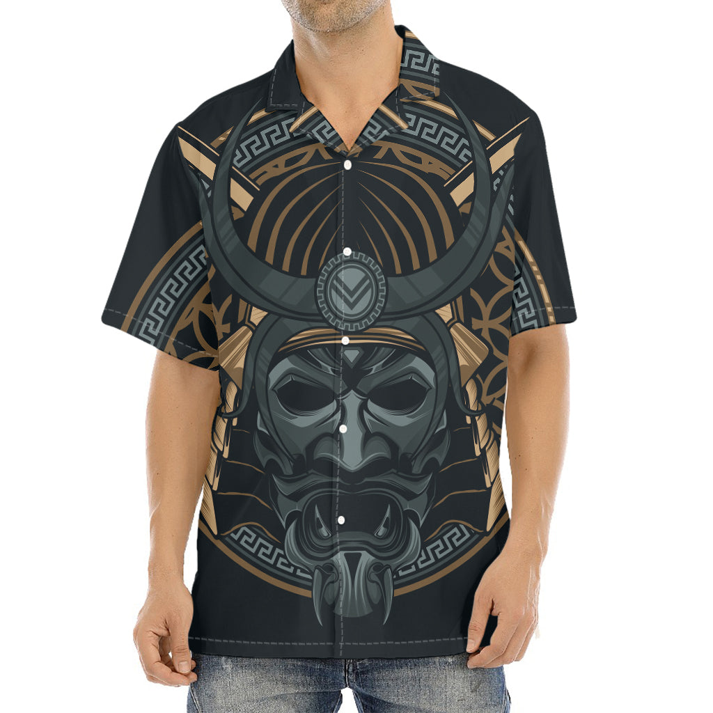 Black Samurai Mask Print Aloha Shirt