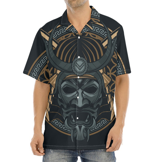 Black Samurai Mask Print Aloha Shirt