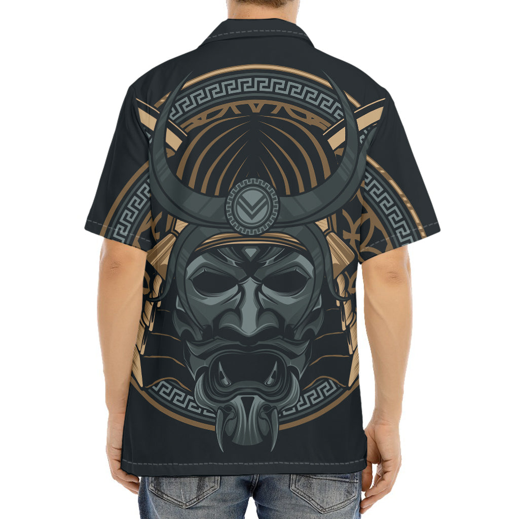 Black Samurai Mask Print Aloha Shirt