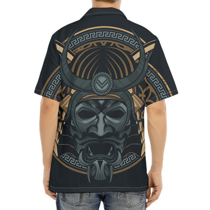Black Samurai Mask Print Aloha Shirt