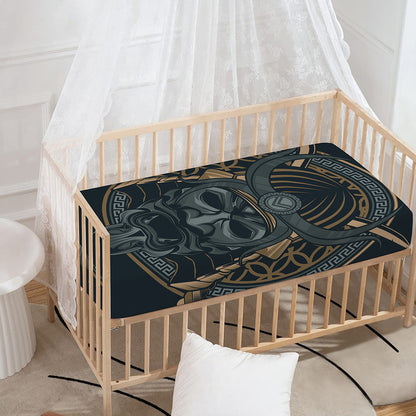 Black Samurai Mask Print Baby Crib Sheet