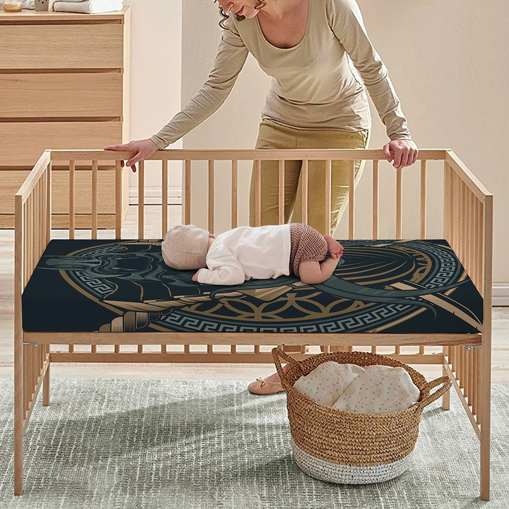 Black Samurai Mask Print Baby Crib Sheet