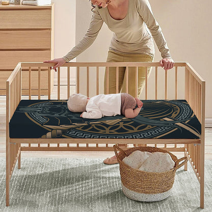 Black Samurai Mask Print Baby Crib Sheet