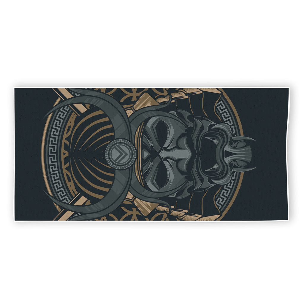Black Samurai Mask Print Beach Towel
