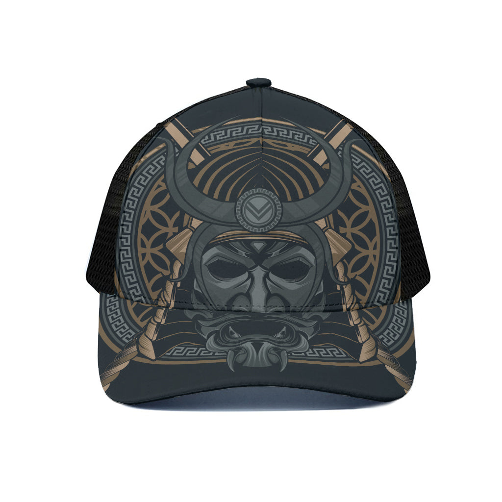 Black Samurai Mask Print Black Mesh Trucker Cap