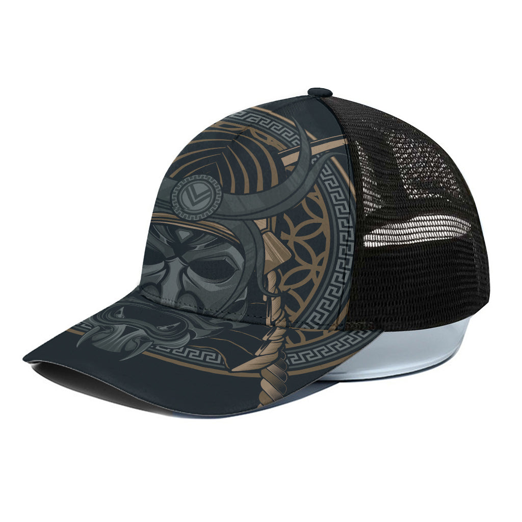 Black Samurai Mask Print Black Mesh Trucker Cap
