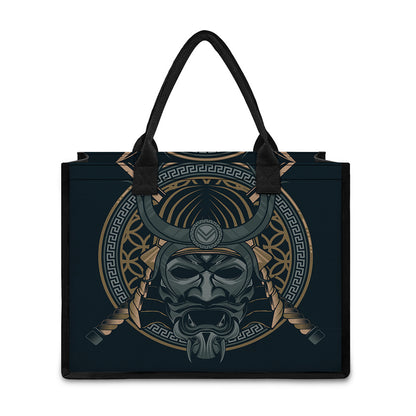 Black Samurai Mask Print Canvas Tote Bag