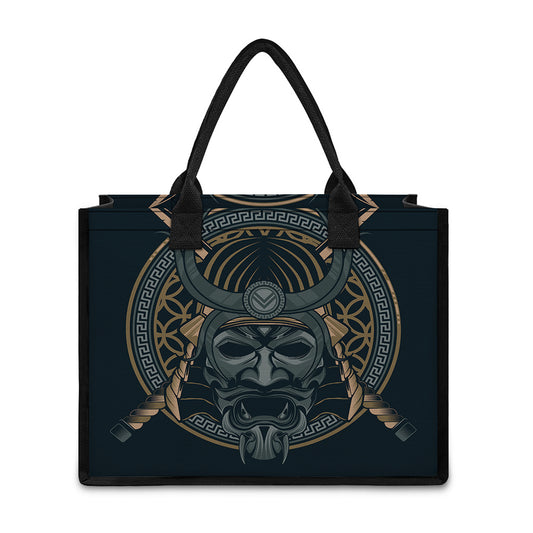 Black Samurai Mask Print Canvas Tote Bag