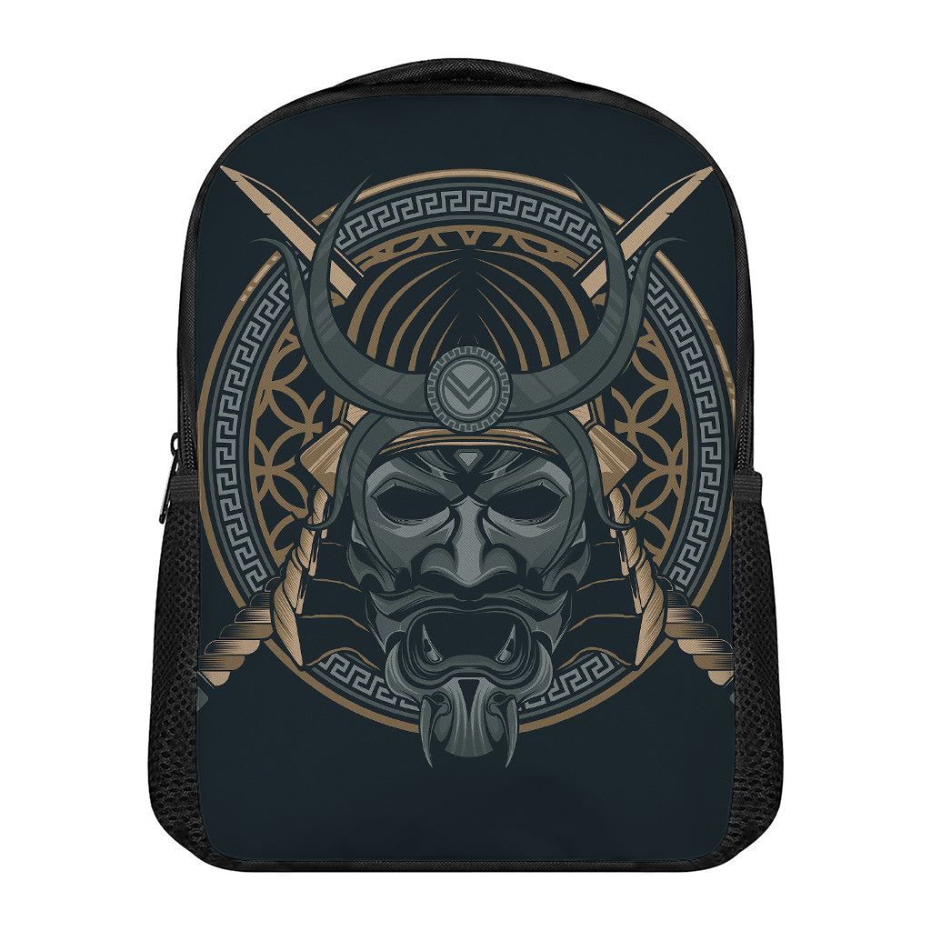 Black Samurai Mask Print Casual Backpack