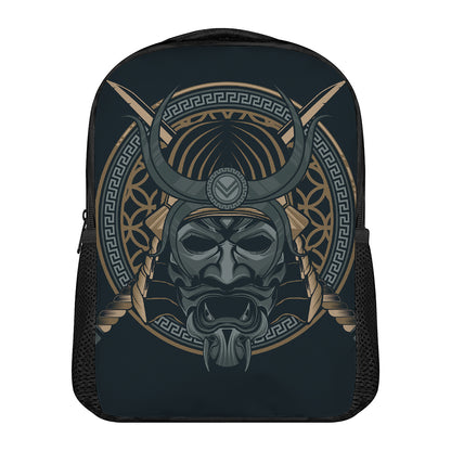 Black Samurai Mask Print Casual Backpack