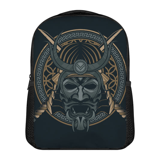 Black Samurai Mask Print Casual Backpack