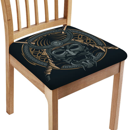 Black Samurai Mask Print Chair Cushion Cover