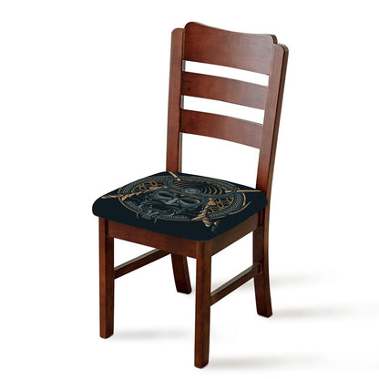 Black Samurai Mask Print Chair Cushion Cover