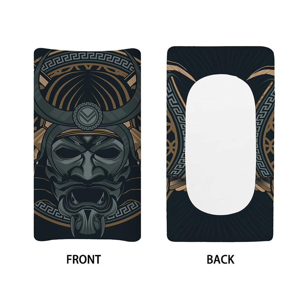 Black Samurai Mask Print Changing Pad Cover