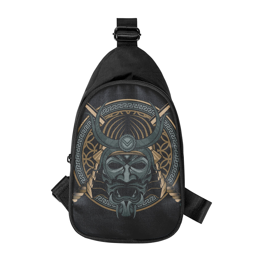 Black Samurai Mask Print Chest Bag