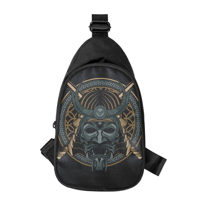 Black Samurai Mask Print Chest Bag