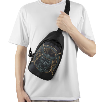 Black Samurai Mask Print Chest Bag