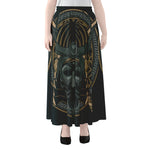 Black Samurai Mask Print Chiffon Maxi Skirt