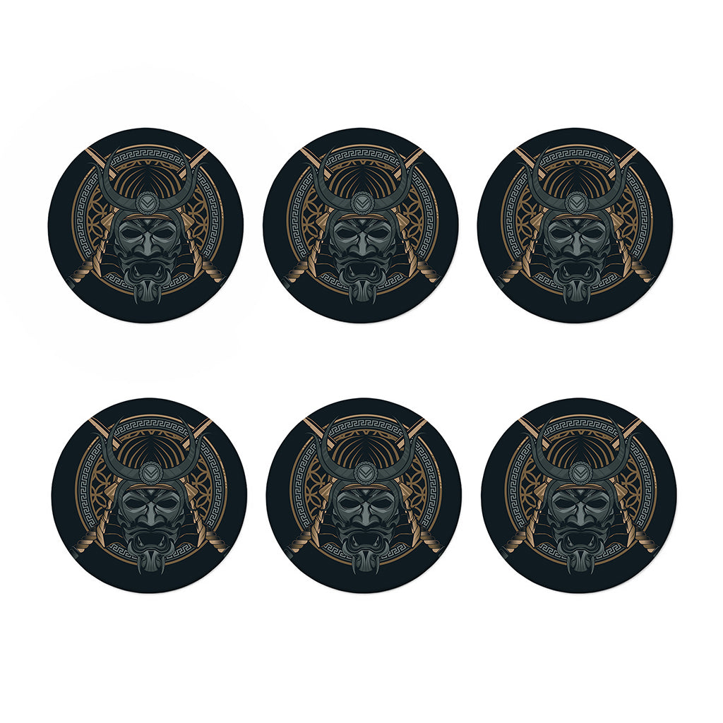 Black Samurai Mask Print Coaster Set