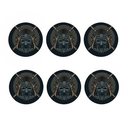 Black Samurai Mask Print Coaster Set