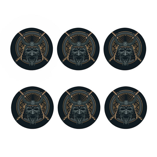 Black Samurai Mask Print Coaster Set