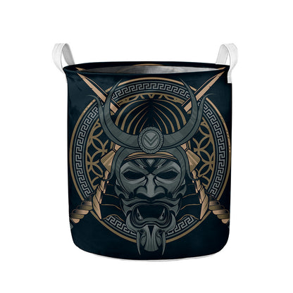 Black Samurai Mask Print Collapsible Laundry Basket
