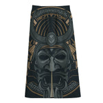 Black Samurai Mask Print Cotton Front Slit Maxi Skirt