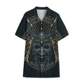 Black Samurai Mask Print Cotton Hawaiian Shirt