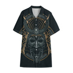 Black Samurai Mask Print Cotton Hawaiian Shirt