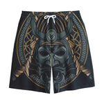 Black Samurai Mask Print Cotton Shorts