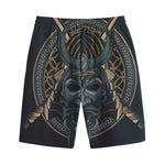 Black Samurai Mask Print Cotton Shorts