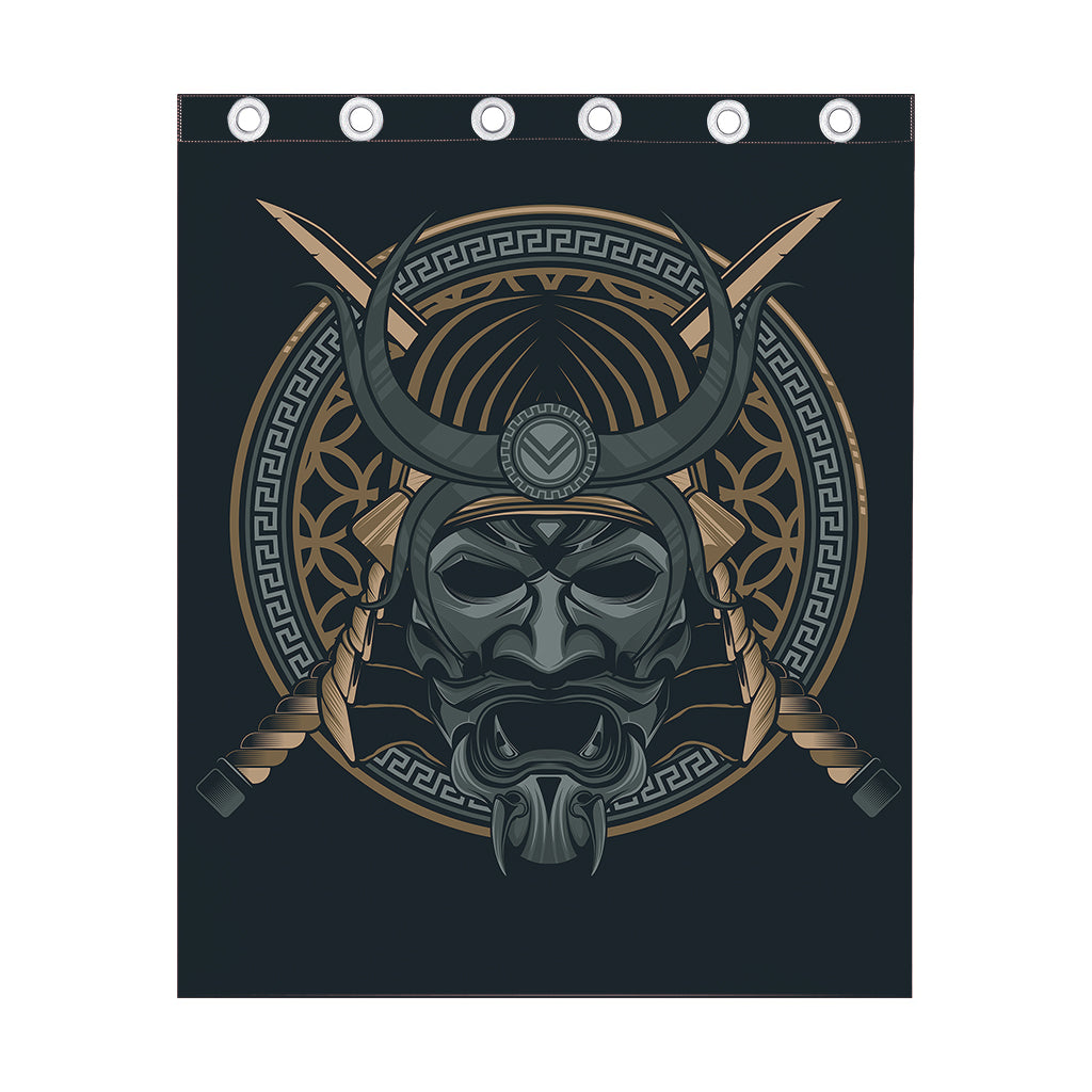 Black Samurai Mask Print Curtain