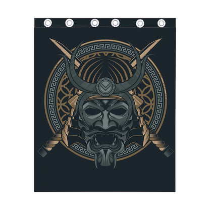 Black Samurai Mask Print Curtain
