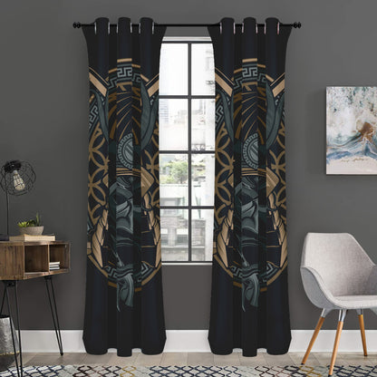 Black Samurai Mask Print Curtain