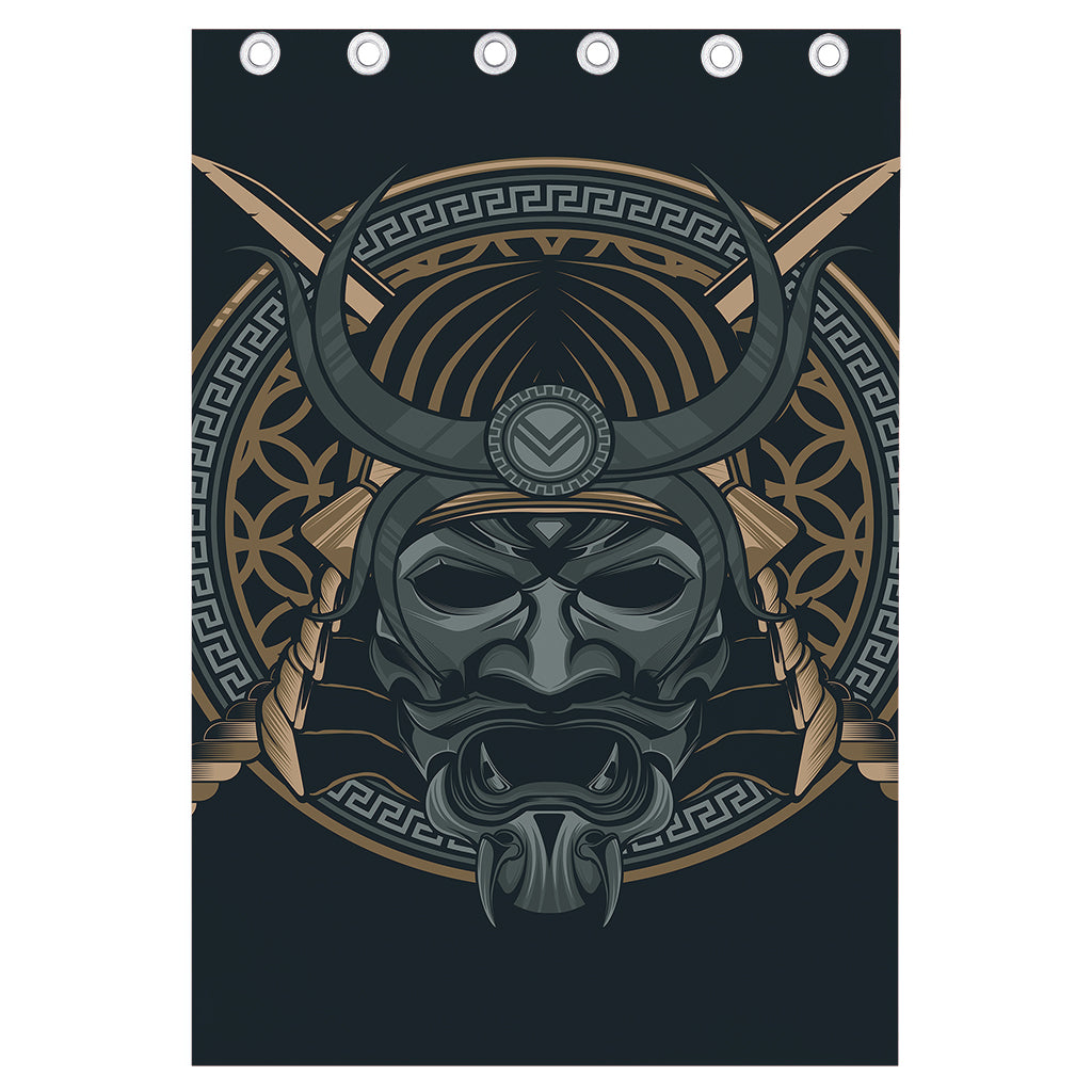 Black Samurai Mask Print Curtain